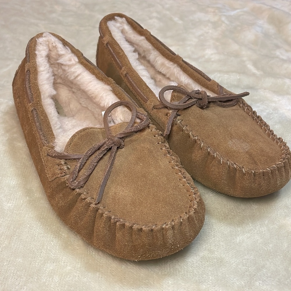 UGG Tan Suede Moccasins with Shearling Lining
